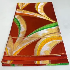 袋帯 アンティーク ヴィンテージ 古典 赤 金 お洒落着　普段着　材料 飾り 正絹 Eランク 1675