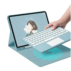 iPadPro11（2022/2021/2020/2018）_ブルー タッチパッド付き iPad Pro 11（2022）キーボード ケース 2018 2020 2021 （第4 3 2 1 世代） 丸いキー カラフル ペンホルダー内蔵 マウス機能 手帳型 薄