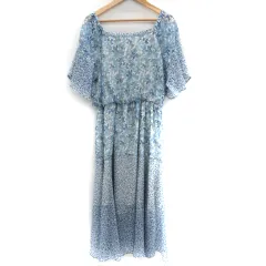 マーキュリーデュオ MERCURYDUO ワンピース ロング丈 半袖 ラウンドネック 花柄 切替 バックシャン F 青 ブルー /SM2 ■MO