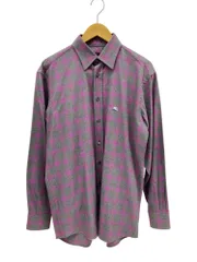 ETRO (エトロ) イタリア製 チェック 長袖シャツ コットンシャツ 刺繍ワンポイント 40 グレー×ピンク メンズ/028