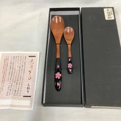 スプーン2本セット　うるし塗　手描蒔絵　しやくなげ　天然木　C666
