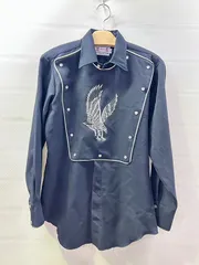 70s HbarC エイチバーシー 刺繍ウェスタンシャツ ライトブルー 15.5 H BAR C】エイチバーシー 1970's ウエスタンシャツ マスタード