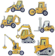 【在庫処分】YFFSFDC ショベルカー ワッペン 7枚セット 働く車 重機 刺しゅうワッペン アップリケ パッチ アイロン接着 衣類 補修 DIY アクセサリー 男の子 幼稚園 保育園 お祝い