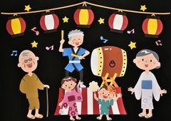 ★壁面飾り 標準サイズ（横80cm※サイズ変更可能）「孫と一緒に夏祭り」夏 ７月 ８月 お祭り 介護施設 老人ホーム★