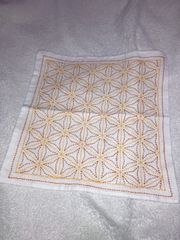 完成品　刺し子　ふきん　変わり麻の葉　30×30