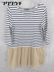 ◇ nano universe ボーダー 切替 長袖 ミニ ワンピース サイズF ネイビー ホワイト ベージュ レディース 【中古】 【1002802273643】