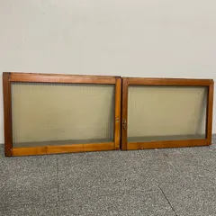 ♭ モールガラス 2枚 W66cm×D3cm×H46.5cm アンティーク ガラス 昭和 レトロ