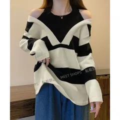 【新品未使用】ボーダー柄ニットトップス オフショルダー lsjx21