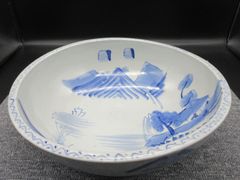 ☆陶器 古陶 古美術 時代物 伊万里 染付 山水図 盛鉢 大鉢 鉢 淡色