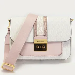 新品同様 MICHAEL KORS マイケルコース MKシグネチャー クロスボディバッグ 斜め掛け ショルダーバッグ フラップ ピンク ホワイト