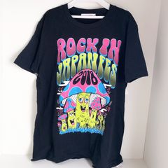 ロッキンジャパン　フェスTシャツ　きのこ柄　可愛い　Tシャツ　ブラック　size L