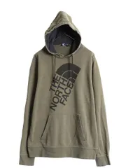 【お得なクーポン配布中!】 ノースフェイス プリント スウェット フード パーカー メンズ L / 古着 The North Face トレーナー アウトドア プルオーバー 裏起毛 カーキ
