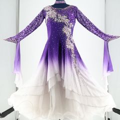 7157☆M オフ白 グラデーション 紫 スタンダードドレス 社交ダンス