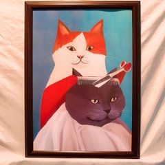 201:ひげ揃えておきます？　　猫  パロディアート  ポスター フレーム付