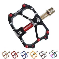 Black×Red_Small PANTHER (パンサー) 自転車ペダル 台湾製 シールドベアリング3つ搭載 9/16インチ カラーアルマイト CNC加工 アルミ合金 クロモリ軸 耐久性 滑り止め 高強度 軽量 薄型 左右セット 競技用 両面踏み ロードバイ
