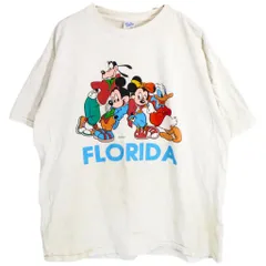90年代 USA製 Disney ディズニー ミッキー&フレンズ フロリダ 半袖Ｔシャツ キャラクター ホワイト (メンズ XL) 中古 古着 O2325