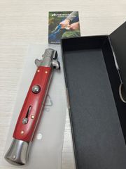 新品　ウッドハンドル　イタリアンスチレット　ジャックナイフ　サバイバルナイフ　キャンプ　釣り　アウトドア　レッド