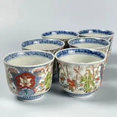 江戸中期　極上品　向付　蓋付　金彩赤絵　　竹林三賢人文　角福　五客セット 江戸中期 極上品 向付 蓋付 金彩赤絵 竹林三賢人文 角福 五客