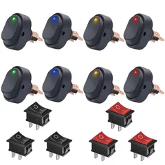 新品 GTIWUNG 8個 12V 30A SPST 3ピン オン/オフ 4色（赤+黄+青+緑）ラウンドトグル LEDオンオフロッカースイッチ防水 3ピンオン - オフ オートロッカー防水トグルスイッチ + 6個 入り 照明なし 赤/黒 ロッカスイッチ オン-