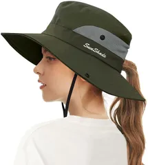 [LeafIn] レディース 帽子 日よけ帽子 UVカット帽子 サファリハット つば広ハット あご紐 調節可能 紫外線対策 通気性 吸水速乾 夏 秋 アウトドア 旅行用 釣り 登山 ウォーキング 9002