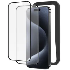 NIMASO アンチグレア iPhone 15 Pro Max用 ガラスフィルム 全面保護 反射防止 黒縁あり 強化ガラス フィルム サラサラ 高感度タッチ ゲームフィルム ガイド枠付き 2枚セット アイフォン 15 プロ マックス （6.7インチ）対応 NS