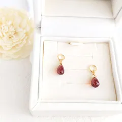 ★値下げ　若干クラックなどあり★天然石　ガーネット　ドロップ　チャームのみ（フープイヤリング 、14kgfピアス金具追加可）