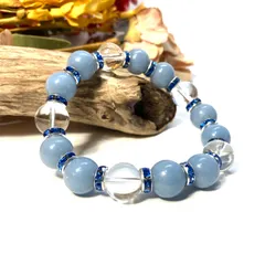 エンジェライト&水晶 パワーストーン ブレスレット 天然石 12mm （ブルー）メンズ・レディース　男性・女性　数珠ブレス　開運  [1]