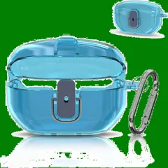 ソニーWF-1000XM5(2023)用セキュアロッククリアケース、TPUスーパープロテクティブハードシェルショックプルーフ、キーチェーン付き (透明な青)