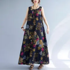 ワンピース ロングワンピース レディース 花柄 ワンピース 綿麻 マキシ丈 キャミ ロング リネン aライン 大きいサイズ 体型カバー ゆったり abm011