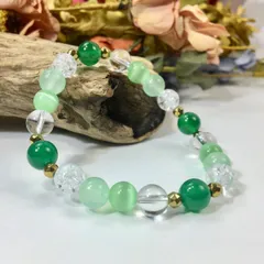 緑瑪瑙×キャッツアイ×水晶×ジェイド パワーストーン ブレスレット8mm　レディース  ●