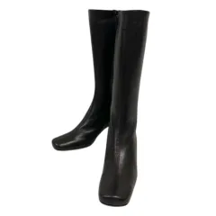 アンタイトル UNTITLED ロングブーツ ラウンドトゥ チャンキーヒール サイドジップ 無地 23 1/2 23.5 黒 ブラック