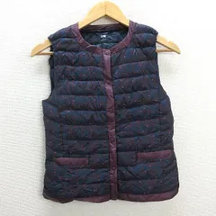 U■ユニクロ/UNIQLO ウルトラライトダウンベスト チェックドット柄【S】紺系/LADIES/12【中古】■