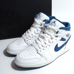 未使用 ナイキ NIKE エアジョーダン1  MID SE スニーカー 26cm ホワイト ブルー系 メンズ 正規品 5-ZC007