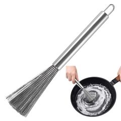 【人気商品】シルバー 23.5cm 収納便利 吊り下げ式 台所用ブラシ こげ落とし 焦げ取り 鉄鍋用 シンク用 中華鍋 フライパン 洗浄 食器洗い 食器ブラシ キッチンブラシ ステンレス製 ササラ ささら nalaina
