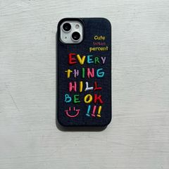 iPhoneケース 刺繍デニム カラフル英字 iPhone12 Pro Max / 13 / 14 ケース（女性向け）