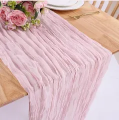 754 結婚式 ウェルカムスペース 布 ウェディング テーブルクロス シワ加工　シワ　おしゃれ　90×180㎝　背景　透け感　ピンク　落ち着き　飾り