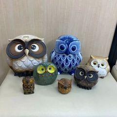 【✨縁起物✨】　梟　フクロウ　置物　まとめ　セット　陶器　インテリア　小物　可愛い　動物　鳥　風水　占い　ご縁　縁起物　運気　上昇　インテリア　置き物　飾り　東西南北　商売繁盛　運気上昇　かわいい　おしゃれ　家庭用　大量　アンティーク　ヴィンテージ