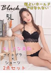 【新品 未使用】5L 大きいサイズ ナイトブラ ブラジャー＆ショーツ ブラジャー 5L ショーツ 5L ブラック ブラジャーノンワイヤー レディース ブラセット 大きいサイズ 下着 ブラジャー ショーツ セット レディース インナー 新品 送料無料