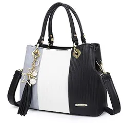 ブラック [Pomelo Best] ハンドバッグ レディース ショルダーバッグ 手提げバッグ チャームバッグ PUレザー トートバッグ 大容量 2way 切り替え色バッグ 軽量 防水 プレゼント 通勤 通学 旅行