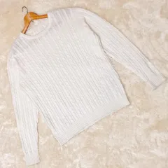 !【GU】ジーユー ケーブルニット クルーネック オフホワイト L 20001