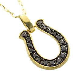 18金 ネックレス メンズ K18 18K ゴールド ブラックダイヤモンド 馬蹄 男性用 日本製 鑑別書付き 刻印入り