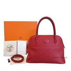 HERMES ボリード27 Bolide 27 ルージュグレナRouge Granat X刻印 ランクA