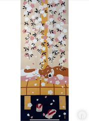絵手ぬぐい【豆柴と猫の春】濱文様 春ディスプレイ ハンカチ代わり しだれ桜 春タペストリー 剣道女子 可愛い 新品未使用品 日本製 海外お土産