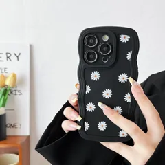 Pro Pro 15 15 用、ブラック iPhone iPhone ケース、波状フレームケース、デイジーパターンのかわいい電話ケース ZTOFERA