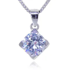 一粒ダイヤ型風 ラウンドキュービックジルコニア CZダイヤモンドネックレス プラチナ仕上 シルバー925刻印 レディースアクセサリー ジュエリー