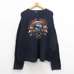 XL/古着 長袖 サーマル Tシャツ メンズ 鳥 モーターサイクルラリー 大きいサイズ コットン クルーネック 紺 ネイビー 25aug29 中古