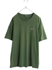 【お得なクーポン配布中!】 00s ナイキ スウッシュ 刺繍 半袖 Tシャツ メンズ XL / オールド ヘビーウェイト コットン ワンポイント カットソー 大きいサイズ グリーン