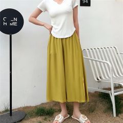 ワイドパンツ レディース ガウチョパンツ 7分丈 綿麻 無地 キュロットパンツ ウエストゴム ズボン ボトムス 大きいサイズ 体型カバー ゆったり 美脚 着痩せ お洒落 爽やか 通勤 オフィス 春 夏 秋 zhangban162