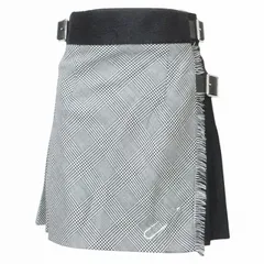 オニール オブ ダブリン タグ付き ラップミニスカート プリーツ B12738W エストネーション グレンチェック ウール フリンジ サイドベルト 日本サイズM相当 GB8 F36 D34 I40 US6 黒 白 IBO70 X