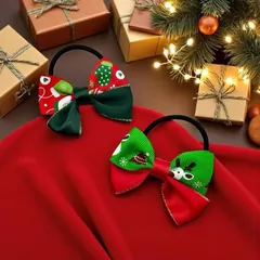 クリスマス ヘアゴム 2個セット リボン キッズ 子供 女の子 赤 緑 トナカイ Xmas h-1638